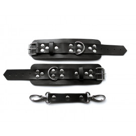BDSM Leather Handcuffs with Double Fixation Set for Bondage