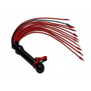 Black Leather Cat o Nine Flogger with Eleven Red Tails for BDSM